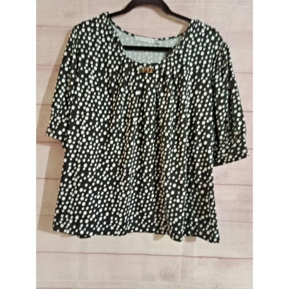 Notatiions Blouse Top Women's Size XLarge Polka Dots Black White 3/4 Sleeve